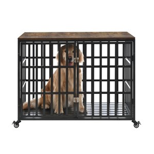 FURNIinspire Pet Crates and Houses Heavy Duty Dog Crate, Durable Versatile and Portable, with 4 Lockable Wheels, Black, 42.12"*29.52"*33.1" - 1 of 4