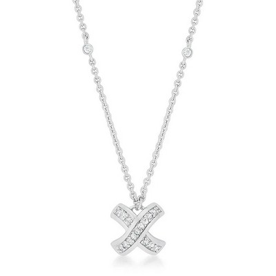 ShineHigh Timeless Pavé Necklace with Clear Cubic Zirconia – Rhodium Plated Pendant on 16" Chain, Elegant Anniversary Gift