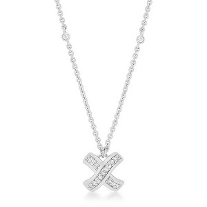 ShineHigh Timeless Pavé Necklace with Clear Cubic Zirconia – Rhodium Plated Pendant on 16" Chain, Elegant Anniversary Gift - 1 of 1