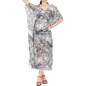 LA LEELA Women's House Daily Routine Evening Wear Vacation Holiday Casual Loungewear Plus Size Caftan Long Mumu Dresses Medium-Large Gray, Animal Icon - 1 of 4