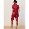 cheibear Women's Soft Satin Button Down with Capri Pants Lounge Pajama Set - 3 of 4