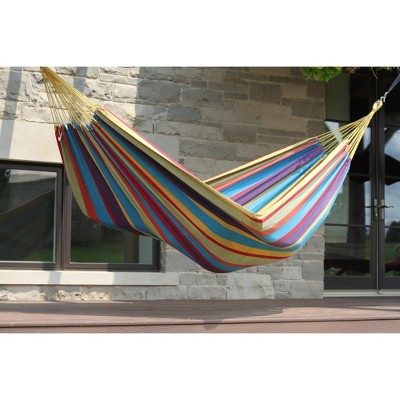 Multicolor Brazilian Style Cotton Double Hammock with Durable Polyester End Strings