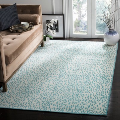 Ivory and Turquoise Flat Woven Rectangular Wool Area Rug