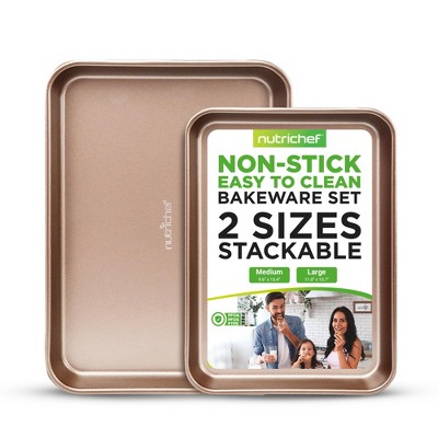 NutriChef Nonstick Oven Pan Baking Sheets - 2pc Set, Large & Medium, Carbon Steel, Black