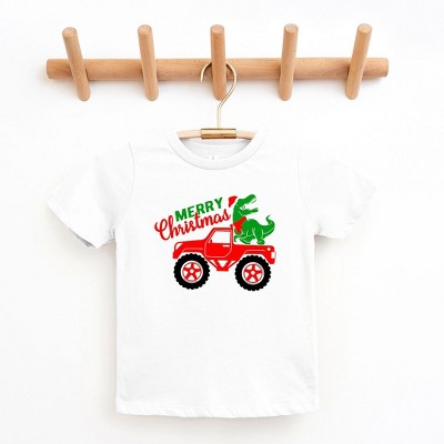 The Juniper Shop Christmas Dino Truck Toddler Short Sleeve Tee - 3T - White
