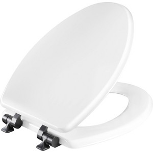 Benton Soft Close Enameled Wood Toilet Seat Never Loosens Matte Black Metal Hinge White - Mayfair by Bemis - 1 of 4