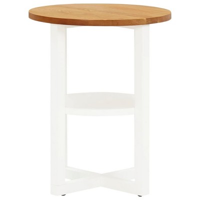 Round Medium Wood and White Oak Accent Table with X-Base