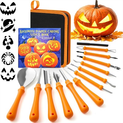 Joyfy 12 Pcs Halloween Pumpkin Carving Kit with Handbag, 12 Stainless Steel Double-sided Sculpting Tools for DIY Kids Party Decor Craft Supplies