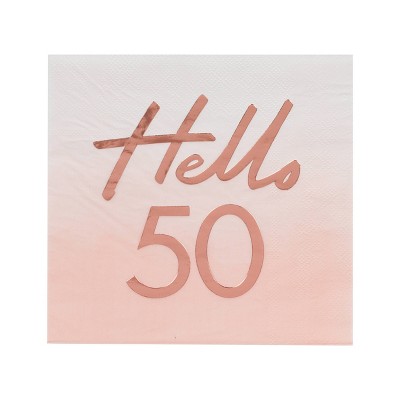 "Hello 50" Foiled Watercolor Napkin Peach