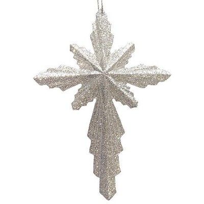 Roman 4.75" Religious Glitter Cross Christmas Ornament - Silver
