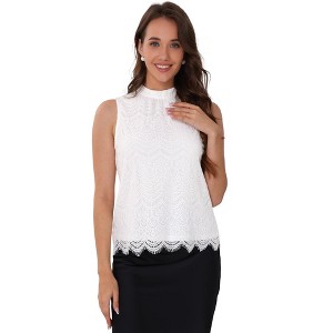 INSPIRE CHIC Women's Work Lace Sleeveless Mock Neck Dressy Casual Blouse - 1 of 4