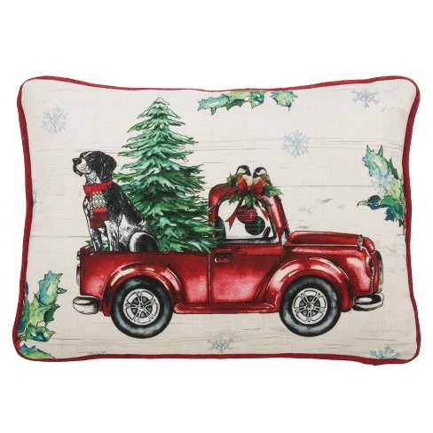 Christmas Truck Pillow, Red, Polyester