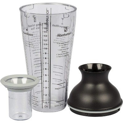 Kuissential Recipe Cocktail Shaker 16oz with Jigger, Strainer 6 Printed Mixed Drink Recipe Measurements on the Bottle