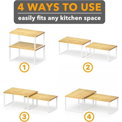 SpaceAid 2-Pack Kitchen Cabinet Shelf Racks, Expandable Spice Rack for Pantry & Cupboard Storage, White & Natural (Long) — фото 6