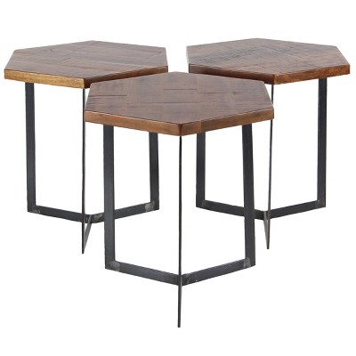 Set of 3 Industrial Mango Wood Accent Tables Brown - Olivia & May