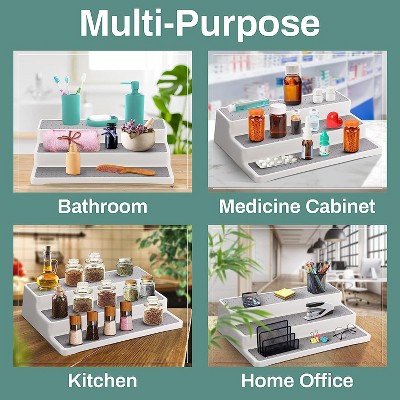 Home Intuition 3-Tier Non-Skid Spice Rack Step Shelf Pantry Kitchen Cabinet Organizer, 14.4-inch, White-Grey, 2 Pack — фото 5