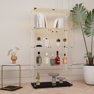 KTMBDW Glass Display Cabinet 4-Shelf with Door and Lock, Curio Cabinets Tempered Glass Floor Standing Bookshelf for Bedroom, Living Room - 1 of 4