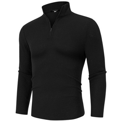Men's Quarter Zip Up Pullover Casual Stretch Lightweight Mock Neck Polo Sweaters Knitwear