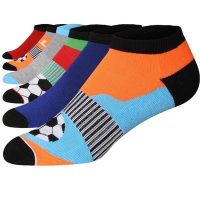 JAMES FIALLO Men's 6-Pairs Low Cut Colorful Football Fever Design Athletic Sport Socks
