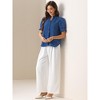 INSPIRE CHIC Women's Summer Short Sleeve V Neck Stand Collar Hollow Out Embroidered Shirts - 4 of 4