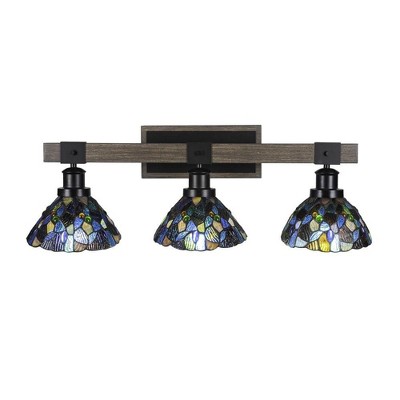 Toltec Lighting Tacoma 3 - Light Vanity in  Black/Painted Wood with 7" Blue Mosaic Art Glass Shade