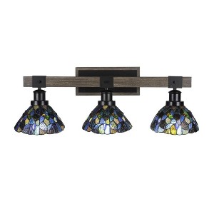 Toltec Lighting Tacoma 3 - Light Vanity in  Black/Painted Wood with 7" Blue Mosaic Art Glass Shade - 1 of 1