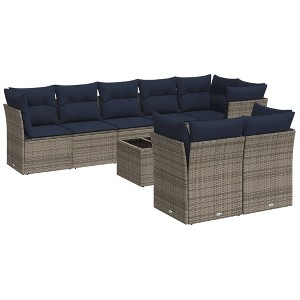 vidaXL 9 Piece Patio Sofa Set with Cushions Gray Poly Rattan - Beige and Gray With Table - 1 of 4