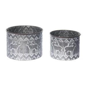 Transpac Metal 8.75 in. Gray Christmas Rustic Reindeer Container Set of 2 - 1 of 4