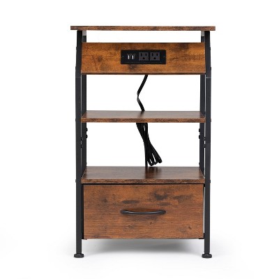 Resenkos Nightstand with Charging Station, Non-woven Drawers and Storage Shelf, End Table with USB Outlets, Vintage Bedside Cabinet, Rustic Brown