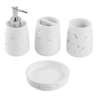 4pc Cork Resin paint coated Bath Accessory Set White - KRALIX