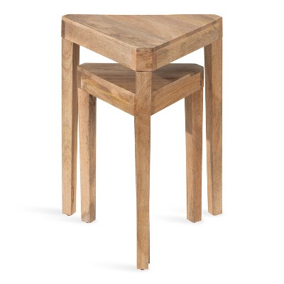 Talcott Whitewashed Wood Triangular Nesting Table Set