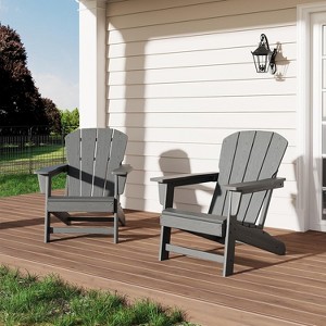 Modern HDPE Adirondack Chair, 380LB Oversized All-Weather Poly Lumber Outdoor Chair with Wood Grain, for Patio, Fire Pit & Pool - 1 of 4