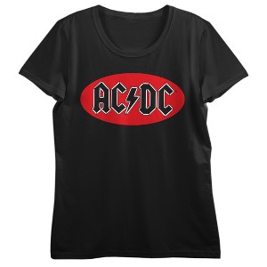 ACDC Logo with Red Ellipse Background at back, digital print on black Adult T-Shirt - 1 of 4