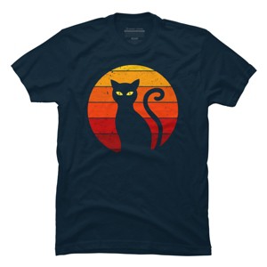 Men's Design By Humans Vintage Retro Sunset Halloween Black Cat I By lemonpepper T-Shirt - 1 of 4