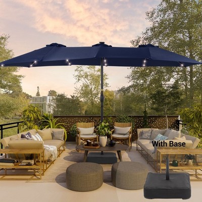 Sonkuki 15ft x 9ft Double Sided LED Solar Patio Umbrella with Base Included