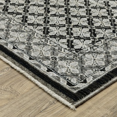 Black and Grey Polyester Persian Runner Rug 2'3" x 7'6"