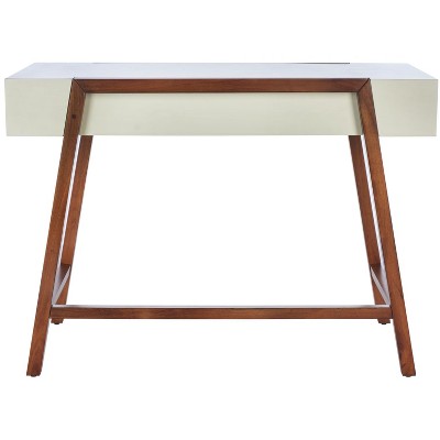 Mid-Century Modern White and Walnut Writing Desk with Drawer
