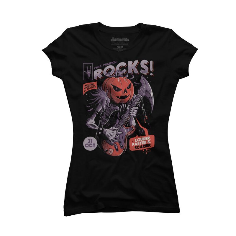 Junior's Design By Humans Rock Pumpkin By EduEly T-Shirt, 1 of 4