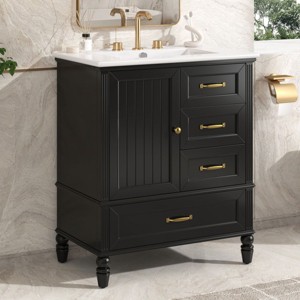 20" Bathroom Vanity With Sink, Bathroom Cabinet With A Door And A Drawer, Door Shelf Storage And Adiustable Foot Pads-Cuddlewood - 1 of 4