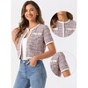 Allegra K Women's Tweed Knit Crew Neck Short Sleeve Cropped Casual Cardigan Jackets - 2 of 4