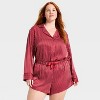 Women's Luxury Collection Satin Notch Collar Long Sleeve Shirt and Shorts Pajama Set - Auden™ - 3 of 3