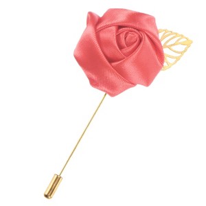 Unique Bargains Wedding Groom Suit Ribbon Rose Flower Lapel Pin with Gold Leaf 1 Pc - 1 of 4