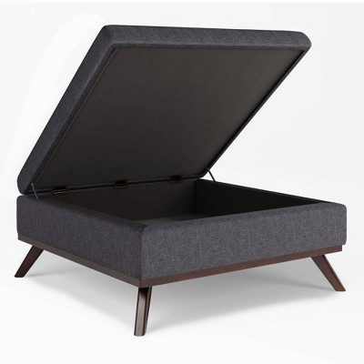 Slate Gray Linen Mid-Century Modern Storage Ottoman