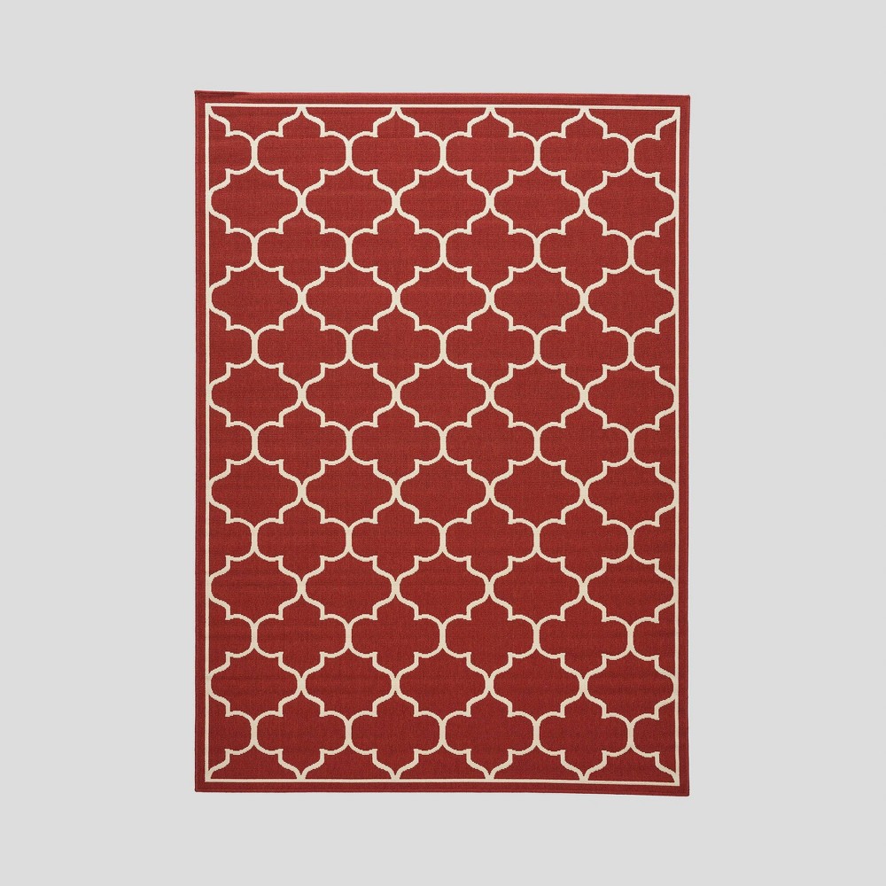 6'7in x 9'2in Thornhill Geometric Outdoor Rug Red/Ivory - Christopher Knight Home