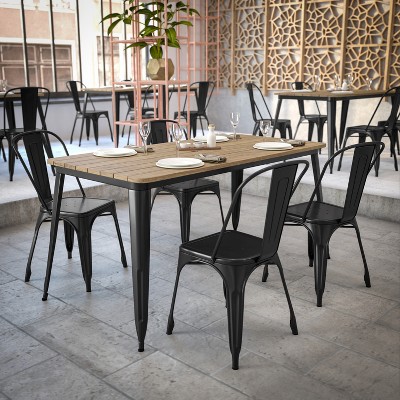 Declan 30" x 60" Brown Poly Resin Top Black Steel Base Dining Table