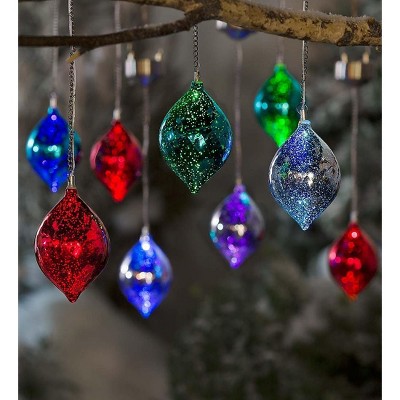 Plow & Hearth Color Changing Mercury Glass Solar Ornaments, Set of 3