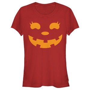 Juniors Womens CHIN UP Halloween Jack o' Lantern Face T-Shirt - 1 of 4