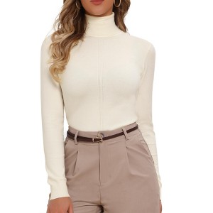 INSPIRE CHIC Women's Mock Neck Long Sleeve Ribbed Casual Sweater - 1 of 4