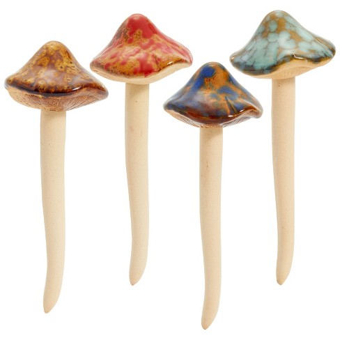 4-Pack of Outdoor Miniature Ceramic Mushrooms for Garden Planter Decorations, Fairy Figurines for Pots, Outside, Yard, Plant Decor, 5 Inches in Height - image 1 of 4