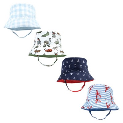 Image of Hudson Baby Infant Boy 4Pc Sun Protection Hat, Critters Plaid Anchor Lobster, 0-12 Months
